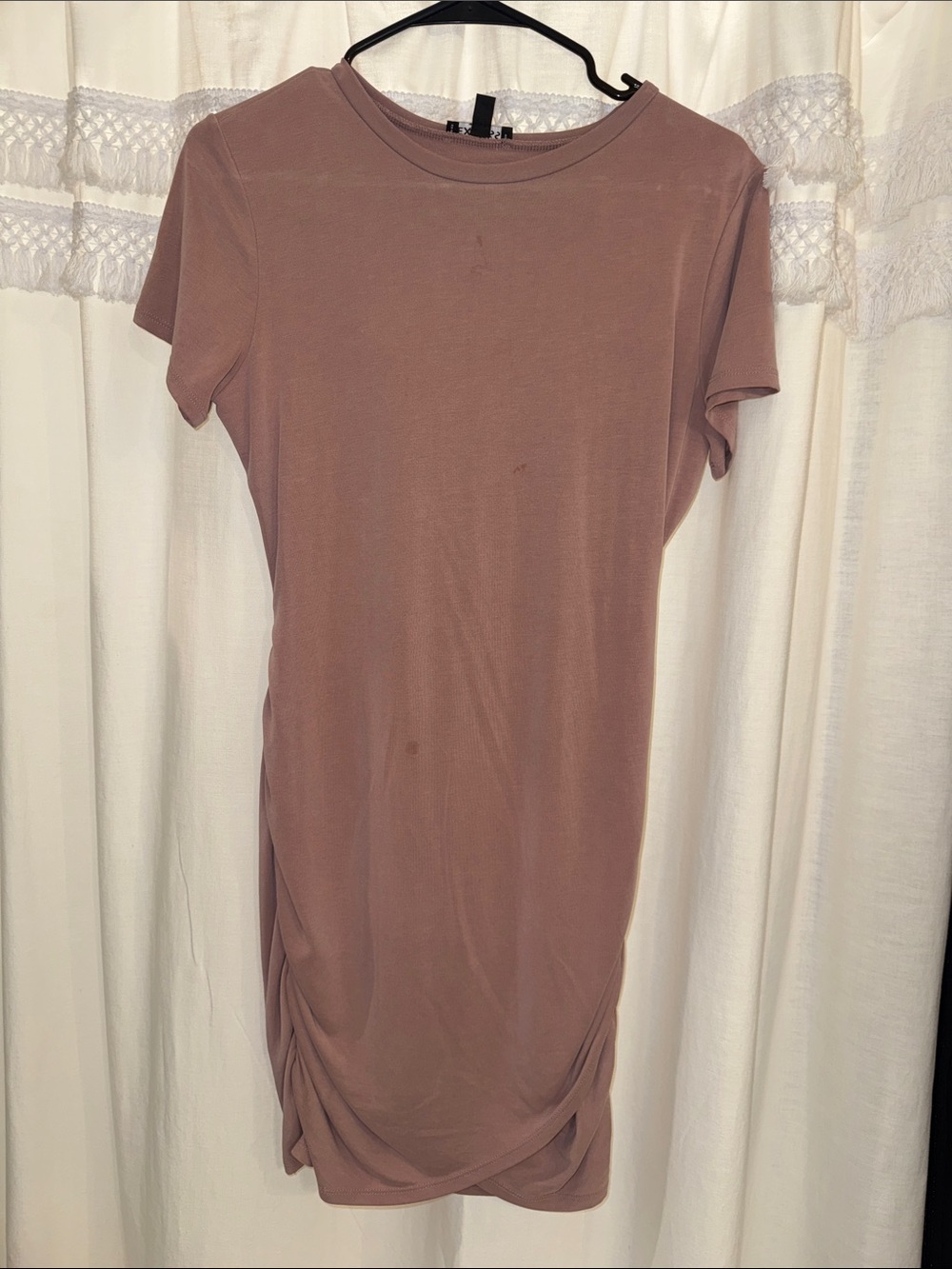 Women's Short Sleeve Fitted T-shirt Dress - Dusty Mauve